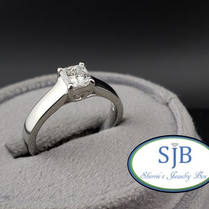 Diamond Engagement Rings, 14k White Gold Princess Cut Diamond Solitaire Engagement Ring, Classic Diamond Solitaire Rings, Size 6.5, #C3403