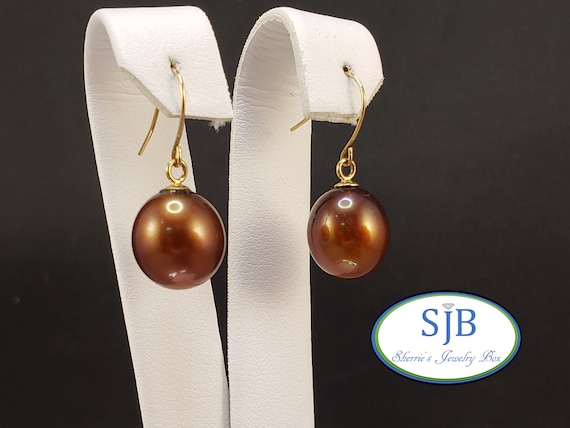 Pearl Earrings Brown Pearl Drop Earrings 14k Pearl Drop Earrings 14k Yellow Gold Pearl Earrings Wedding Earrings June Birthstones E510 Etsy UK