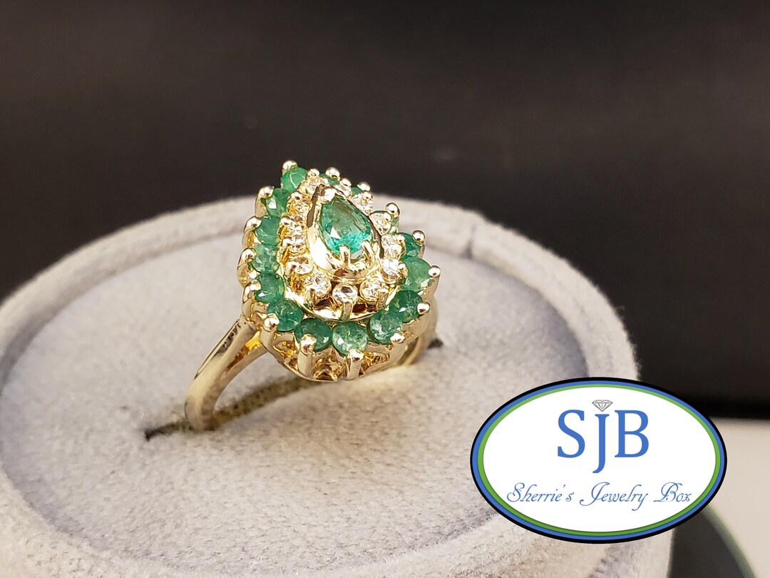 Emerald Rings Emerald Halo Rings Pearshape Emerald Rings Etsy