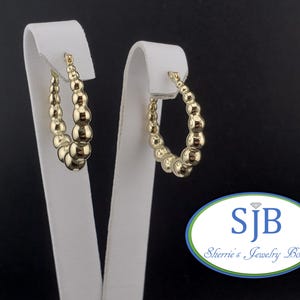 Hoop Earrings, 14k Gold Hoops, 14k Yellow Gold Graduating Bead look Latchback Hoop Earrings, Chunky Style Hoops, Oval Bubble Hoops, #E1959