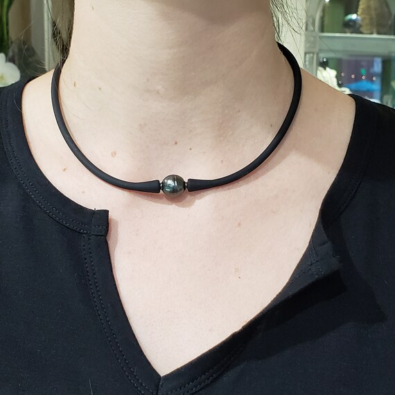 Pearl Necklace, Tahitian Pearl Necklace, Black Pearl Silicon