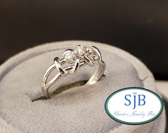 Diamond Rings, Diamond Engagement Rings, 14k White Gold Diamond Ring, Anniversary Rings, 3 Stone Stackable Diamond Rings, Size 6.5, #R307