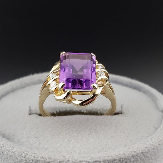 Amethyst Rings, Vintage Emerald Cut Amethyst Ring… - image 2