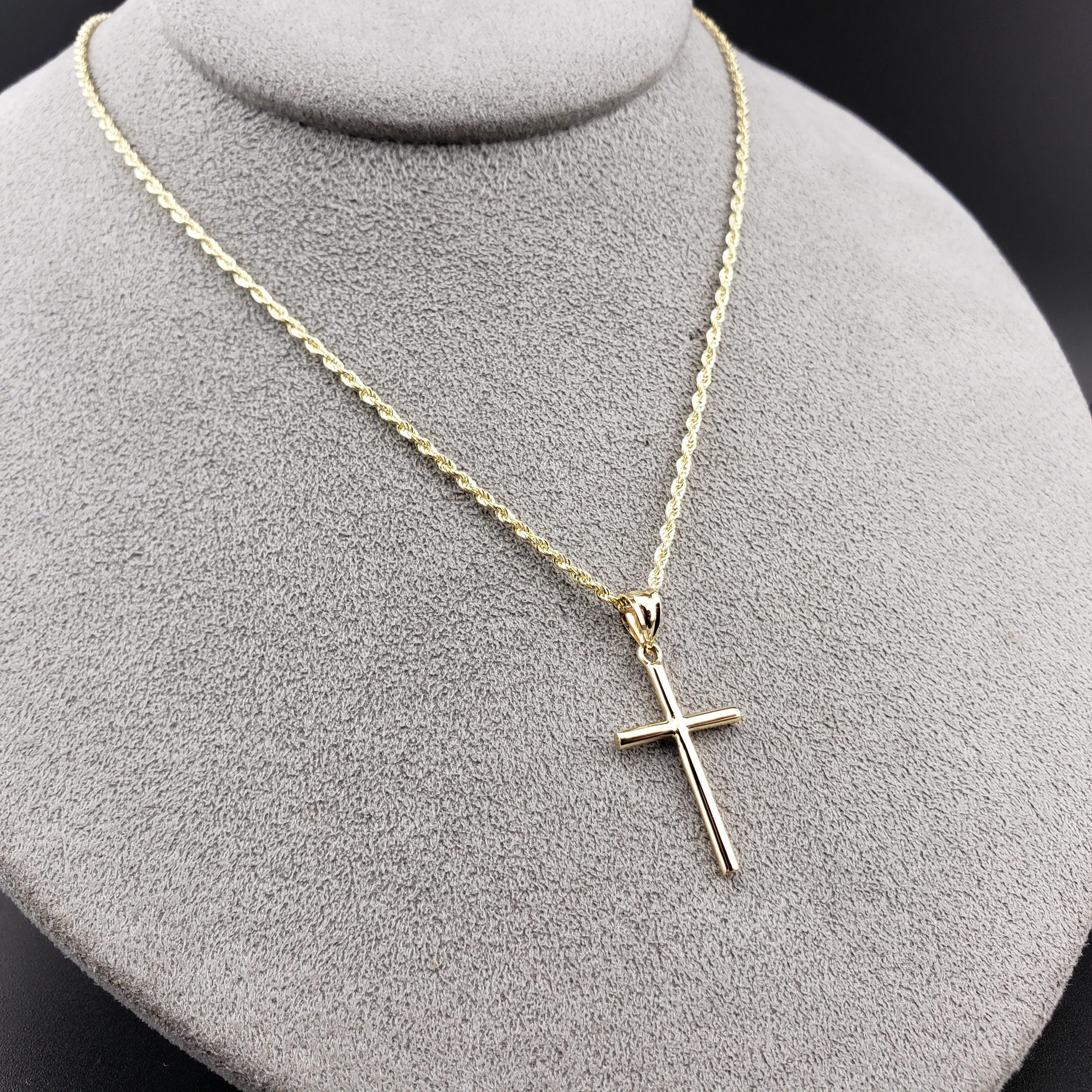 クロスペンダント、クラシック14Kゴールドクロス、14Kイエローゴールド