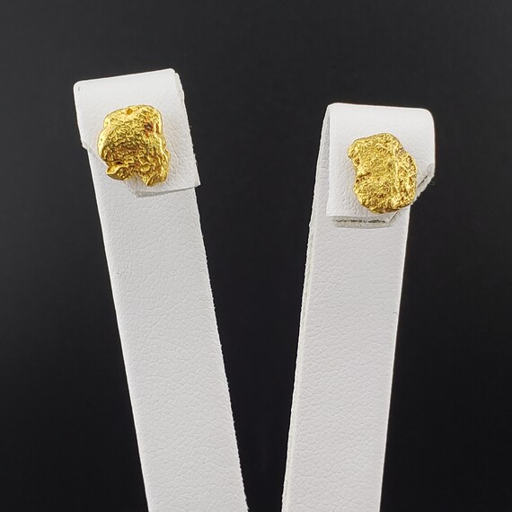 Gold Nugget Earrings, Vintage Gold Nugget Studs, … - image 2