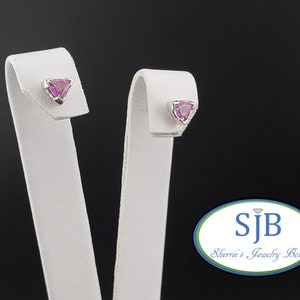 Pink Sapphire Earrings, Pink Sapphire Stud Earrings, 14k White Gold Trillion Cut Pink Sapphire Studs, September Birthstone Earrings, #E1840
