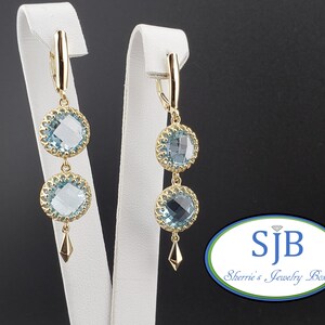 Blue Topaz Earrings, Blue Topaz Double Drop Earrings, Vintage Style 14k Yellow Gold Blue Topaz Dangle Earrings, Birthstone Earrings, #E1870