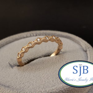 Fedi con diamanti, fedi con diamanti in oro rosa 14k, fedi con diamanti di ispirazione vintage, anelli impilabili, anelli per anniversario, misura 6,5, #WD1025