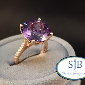 Alexandrite Rings, Engagement Rings, 10k Rose Gold Lab Created Alexandrite Engagement Ring, Stacking Rings, June Birthstones, Size 7, #R1081