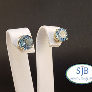 Orecchini con topazio blu, orecchini con topazio blu, orecchini con topazio blu autentico in oro giallo 14k, orecchini con topazio blu classico, orecchini con pietra portafortuna, #E1690
