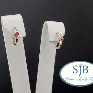Ruby Earrings, Ruby Hoops, 14k Yellow Gold Bezel Set Red Ruby Hinged Huggie Hoop Earrings, Huggie Hoops, July Birthstone Earrings, #E1964