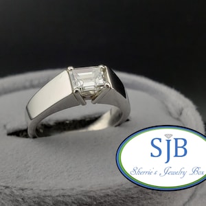 Engagement Rings, Vintage Platinum Solitaire Engagement Ring, Emerald Cut Diamond Engagement Ring, Stackable Anniversary Ring, Size 5 #C4030