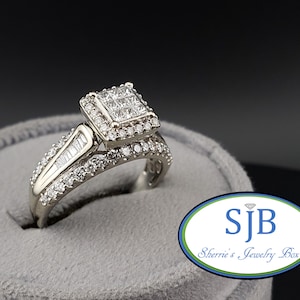 Bagues de fiançailles, bague de fiançailles halo de diamants serti invisible en or blanc 10 carats, bagues superposables, bagues d'anniversaire de diamant, taille 8,5, # C3225