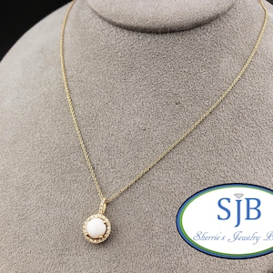Vintage Opal Pendants, Vintage 14k Yellow Gold Opal & Diamond Halo Pendant, Unique Vintage Layering Pendants, October Birthstones, #C4779