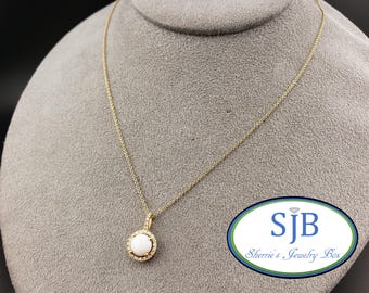 Vintage Opal Pendants, Vintage 14k Yellow Gold Opal & Diamond Halo Pendant, Unique Vintage Layering Pendants, October Birthstones, #C4779