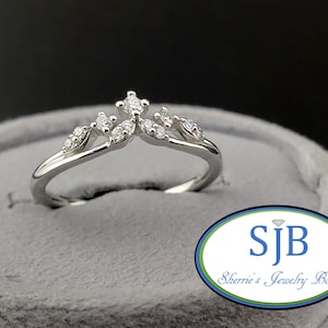 Diamond Bands, Diamond Contour Bands, 14k White Gold Diamond Crown Band, Wedding Band, Stackable Diamond Anniversary Band, Size 6.5, #WD1152