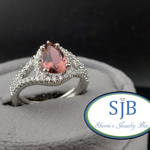 Pink Tourmaline Rings, Unique Engagement Rings, 14k White Gold Pink Tourmaline & Diamond Halo Ring, Anniversary Rings, Size 6.5 #WD426