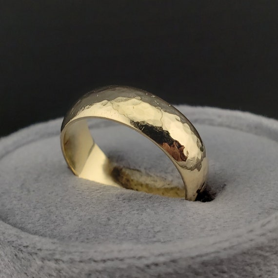 Wide Gold Wedding Bands, 14k Yellow Gold Hammered… - image 3