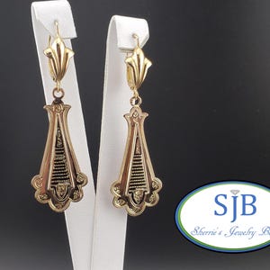 Vintage Gold Earrings, Vintage 9k Yellow Gold Art Deco Long Drop Earrings with 18k Gold Leverbacks, Unique Vintage Gold Earrings, #C4398