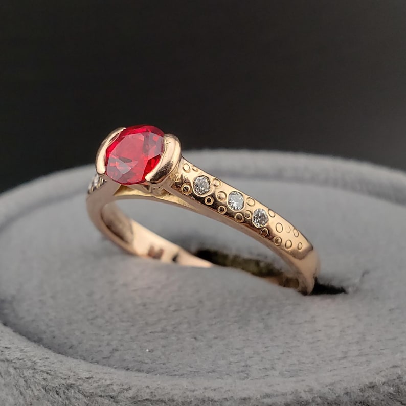 Vintage Ruby Rings, Vintage 14k Rose Gold LAB Ruby & Diamond Ring ...
