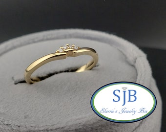 Diamond Bands, Contour Bands, 14k Yellow Gold Diamond Shadow Band, Curved Wedding & Anniversary Bands, Stackable Bands, Size 6.5, #WD614