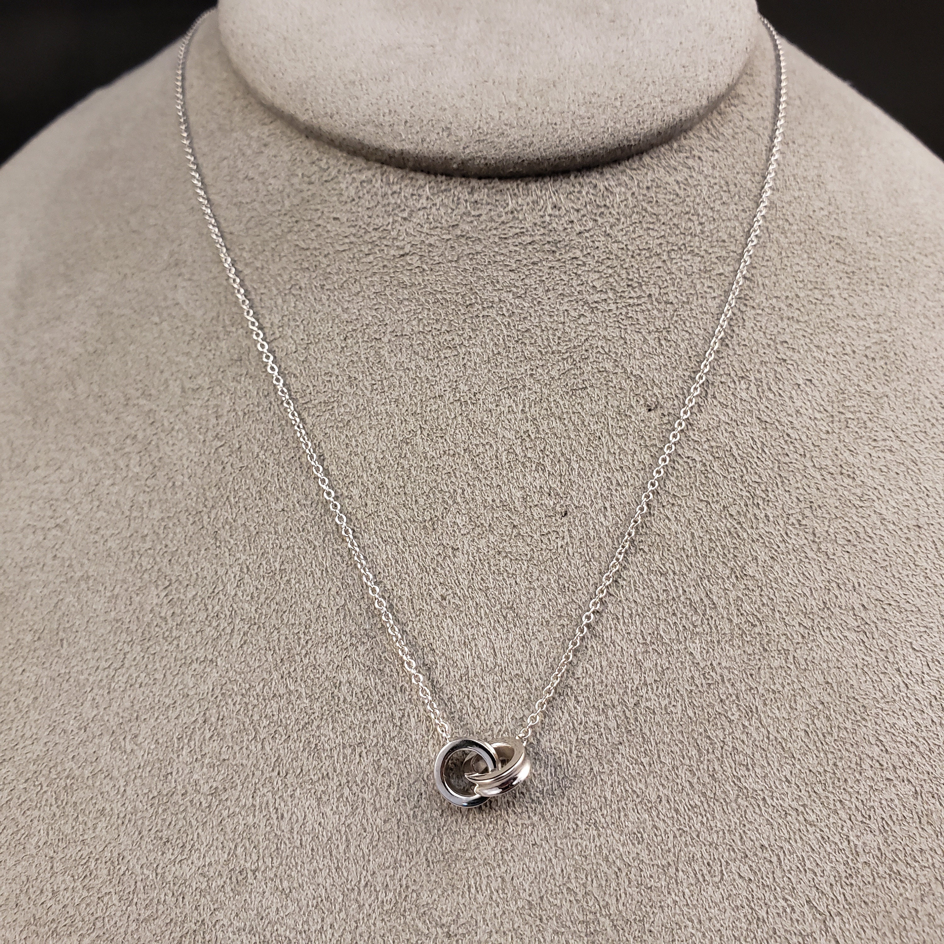 Double Ring Necklace, 14k White Gold Interlocking Ring Necklace