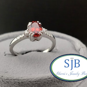 Garnet Ring, Garnet & Diamond Ring, 10k White Gold Garnet and Diamond Ring, Gemstone Stacking Rings, January Birthstone Ring, Size 7, #R1382