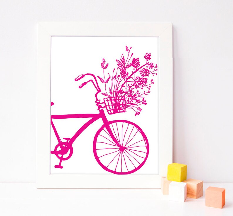 Bicycle Printable Bring Pink Nursery Decor 8x10 Bike Print - Etsy