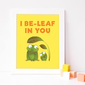 I believe in you print - inspirational poster for kids - square print - kids room wall decor - yellow nursery printable - frog digital print