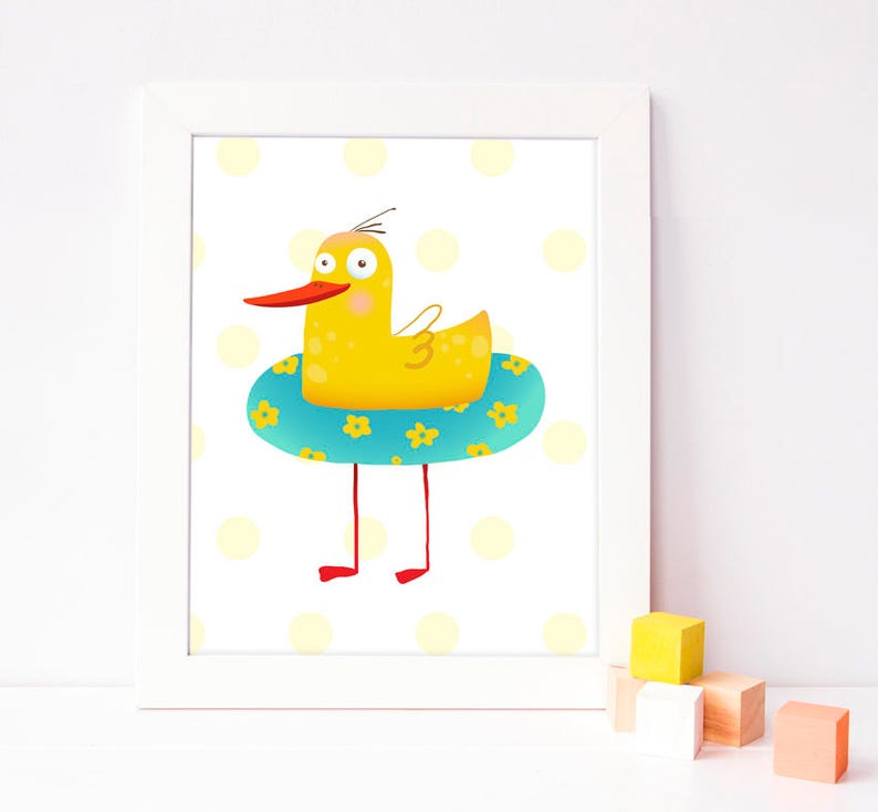 Bathroom Kid's Art Yellow Duck Poster Bath Wall Decor Bathroom Print ...
