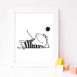 black and white printable - kid&#39;s room poster - b&w art - black and white animal art - digital print - frog wall print - downloadable art