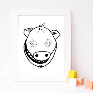 pig digital print - printable kids gift - black and white pig art - black and white kids room print - nursery decor - animal illustration