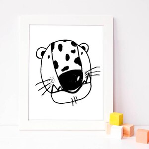 black and white nursery art - printable wall art - nursery digital print - monochrome tiger print - instant download - neutral nursery decor