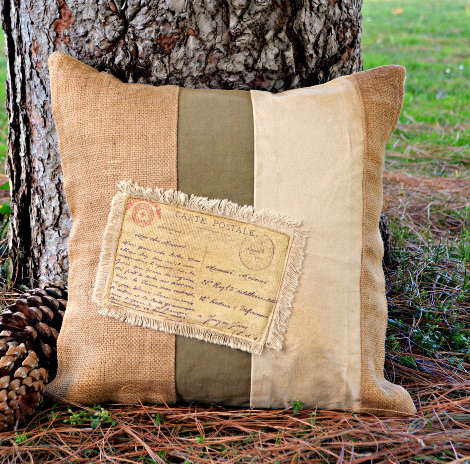 Rustic pillow Decorative pillow 18x18 Burlap Canvas Etsy