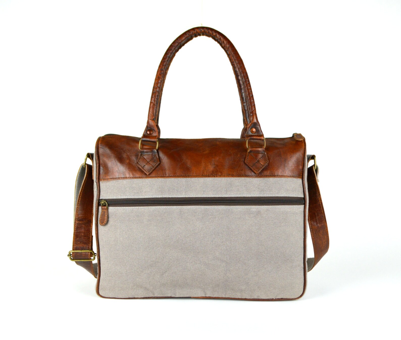 Patterned Leather/canvas satchel with wooden button artwork Etsy