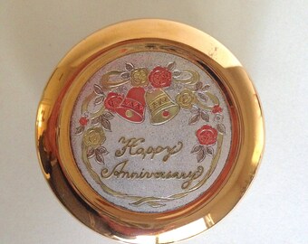 Vintage Chokin Japanese Porcelain Trinket Box, Floral Anniversary Bell Design, 24 Karat Gold Edge, Gift for Her