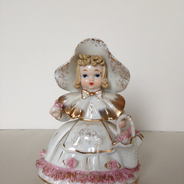 Lefton China Flower Girl Figurine | Little Bo Peep Porcelain Doll | Hand Painted Figure | Statuette | Vintage Ceramic Figurine-K1052 | Gift