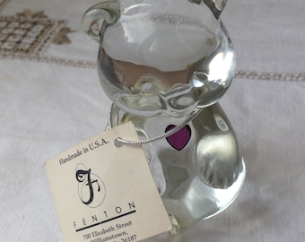 Vintage Fenton Crystal Glass Bear Figurine with Amethyst Heart, Collectible Gift
