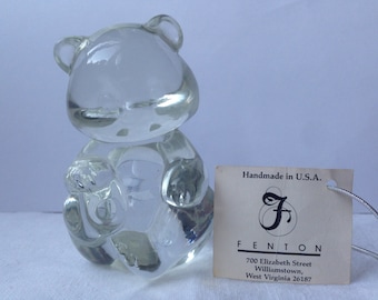 Vintage Fenton Glass Sitting Bear Figurine Clear Crystal Collectible