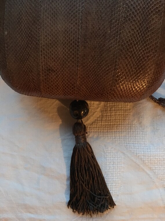 Vintage Snakeskin Round Squarish Tassel Bag • 90s… - image 6