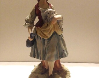 Vintage Andrea by Sadek Shepherdess, 1950s Style Hand Painted Porcelain, Japanese Collectible