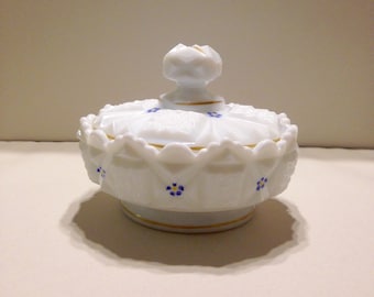 Vintage 1960s Westmoreland Milk Glass Trinket Box, Quilted Diamond Pattern, Candy or Jewelry Dish with Lid