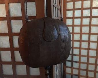 Vintage 90s Snakeskin Crossbody Clutch Round Squarish Textured Tassel Bag by Rafael Sanchez