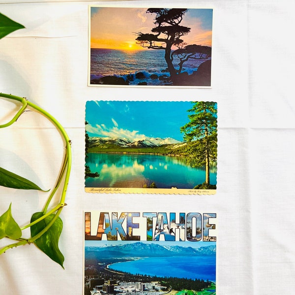 Three Vintage Postcards, Vintage Lake Tahoe Souvenir, Vintage California Memorabilia