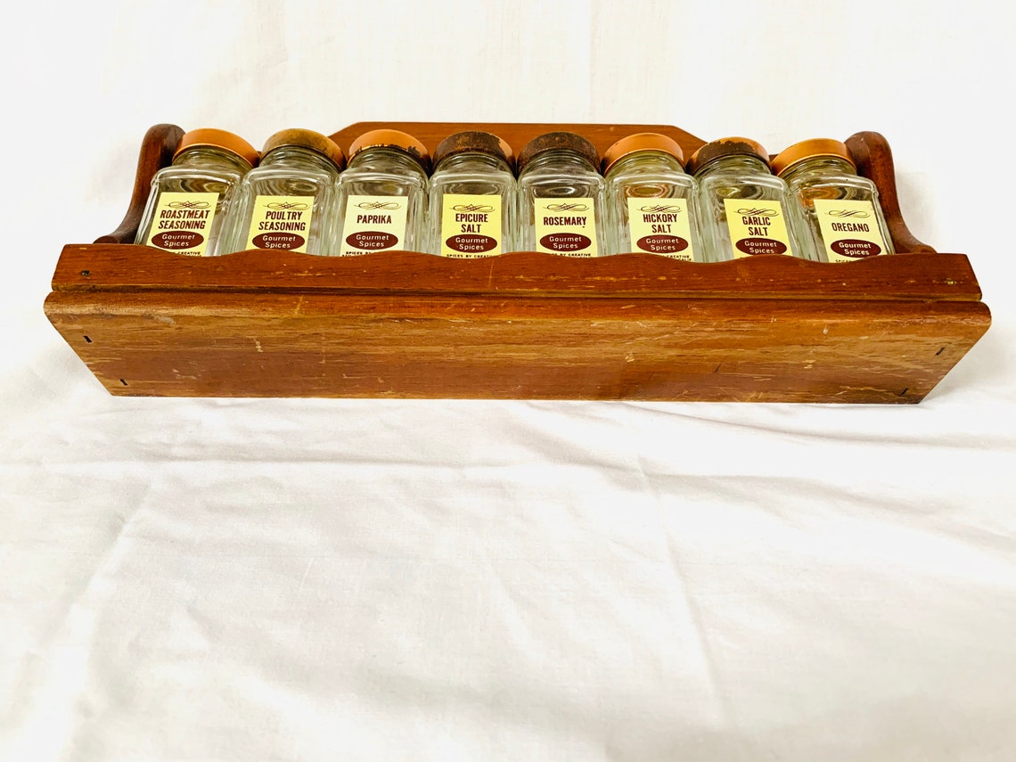 Vintage Spice Rack with Eight Jars Etsy