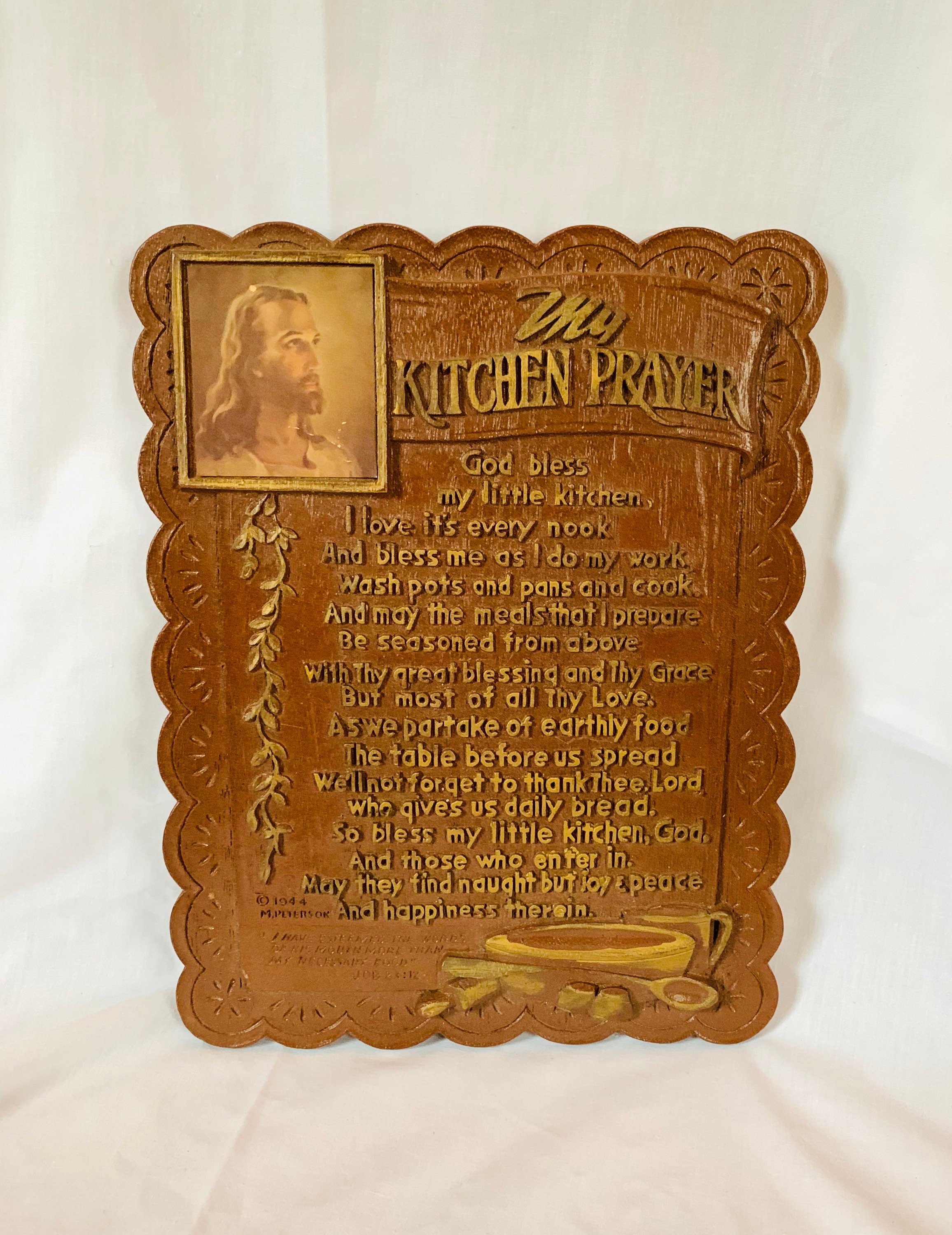 1944 Hanging Kitchen Prayer Plaque Vintage Christian Decor Etsy