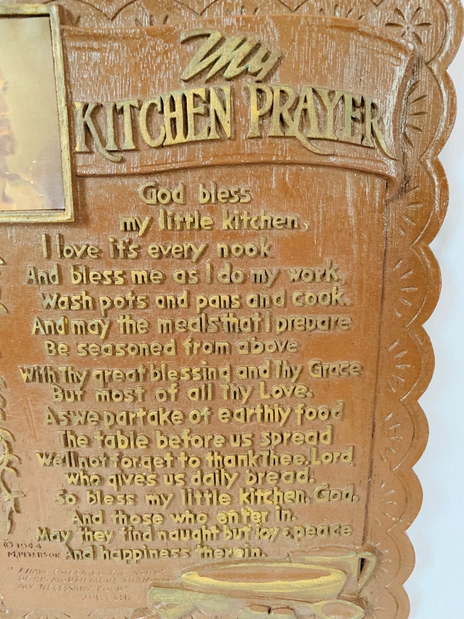 1944 Hanging Kitchen Prayer Plaque Vintage Christian Decor Etsy