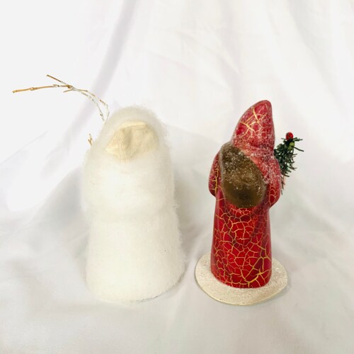Two Vintage shops Santa Claus Figures, Vintage Paper Mache Santa Figurines, Signed Number Christopher Radko Santa, Antique Christmas Collectible
