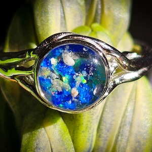 Cremation Ring For Pets with Crushed Opal and Cremation Ash - Silver Forked Branch