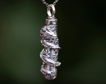Sterling Silver Keepsake Urn Pendant - Wrapped Dragon